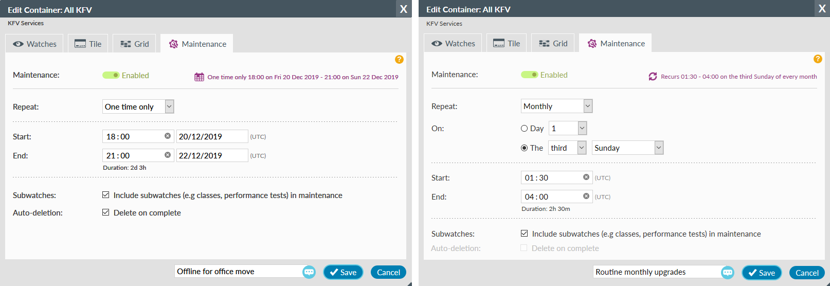 Container Maintenance tab