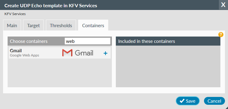 Performance Test Template Containers tab - Filter