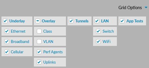 Grid options dropdown menu